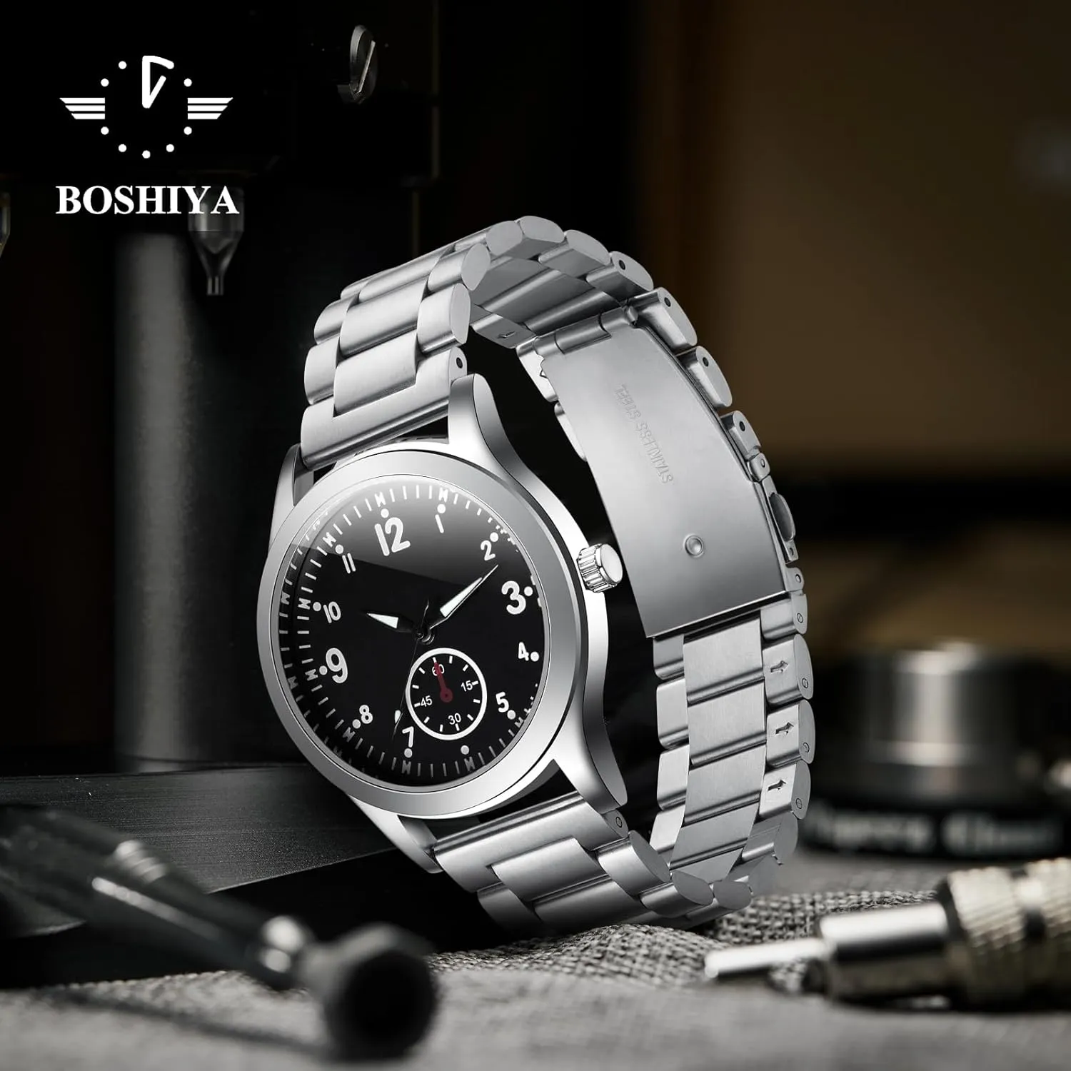 6/5/4/3,Garmin Watch,Huawei Watch, Black/Silver BOSHIYA Quick Release Stainless Steel tenement northeastern Watch Strap 18mm, 20mm, 22mm or 24mm Metal Watch Band for Men Women, Fits Samsung Galaxy Watch 