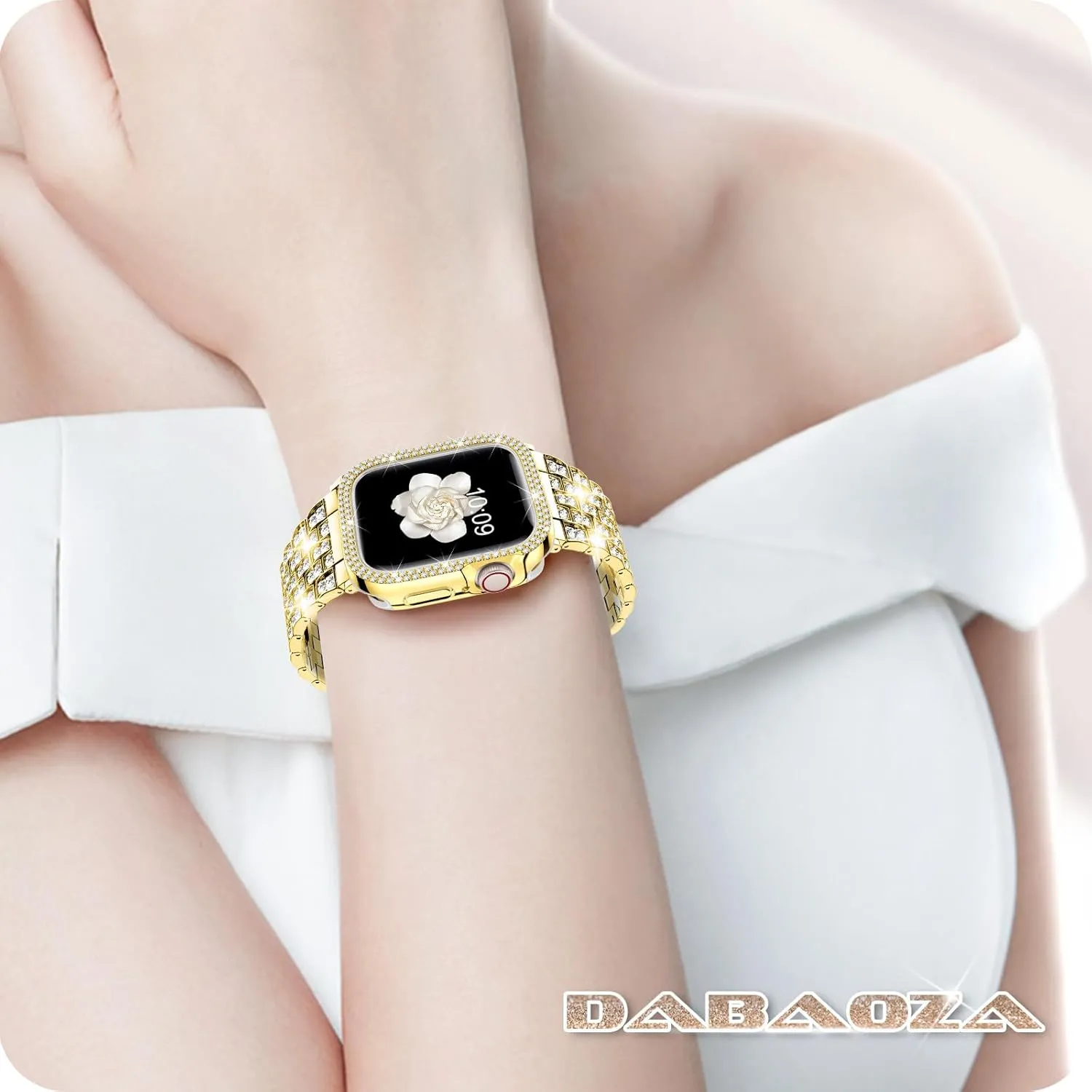 7 6 5 4 3 2 1 SE DABAOZA contrast hurricane moth daddy Compatible for Women Apple Watch Band, Bumper Case Cover Full Rhinestone Sparkle Stainless Metal Strap for iWatch Series 9 8 