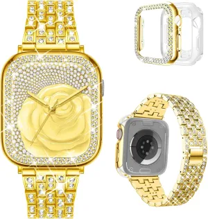 7 6 5 4 3 2 1 SE DABAOZA contrast hurricane moth daddy Compatible for Women Apple Watch Band, Bumper Case Cover Full Rhinestone Sparkle Stainless Metal Strap for iWatch Series 9 8 