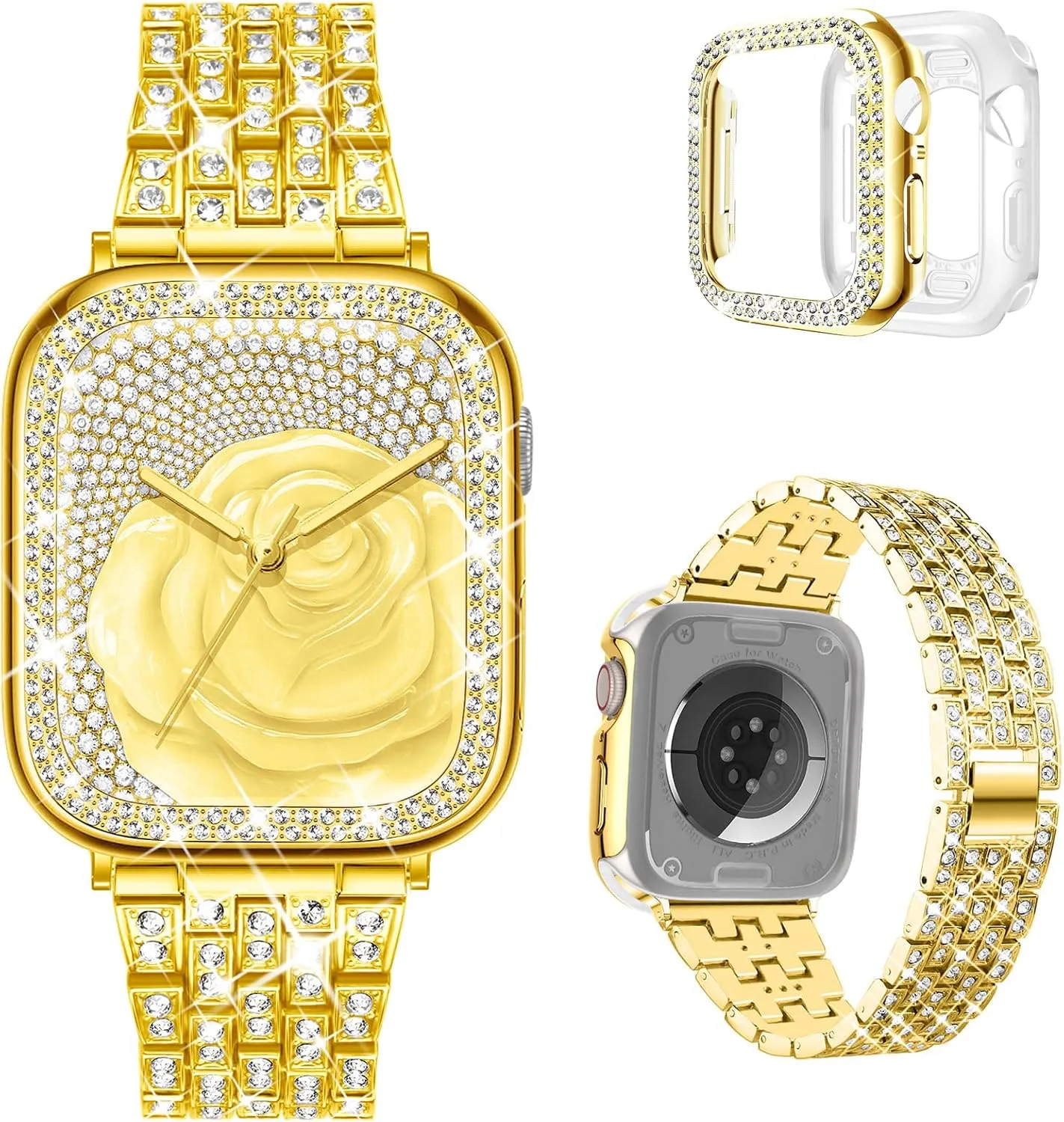 7 6 5 4 3 2 1 SE DABAOZA contrast hurricane moth daddy Compatible for Women Apple Watch Band, Bumper Case Cover Full Rhinestone Sparkle Stainless Metal Strap for iWatch Series 9 8 