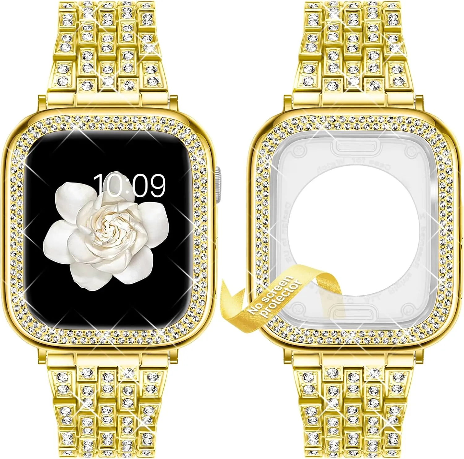 7 6 5 4 3 2 1 SE DABAOZA contrast hurricane moth daddy Compatible for Women Apple Watch Band, Bumper Case Cover Full Rhinestone Sparkle Stainless Metal Strap for iWatch Series 9 8 
