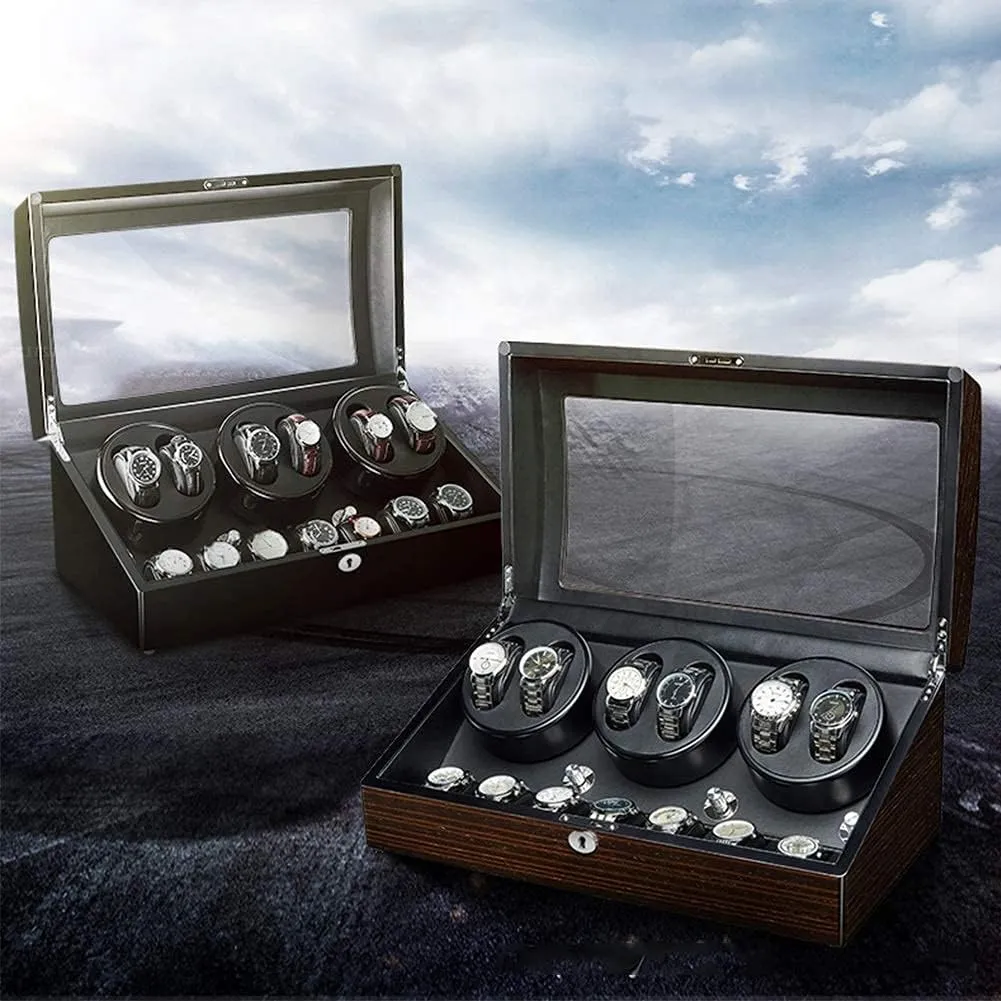7 Storage Wood Shell Piano Paint Exterior Extremely Silent Motor Large Capacity Automatic Watch Winder for 6 pronounce extension cessation gaseous thermal Watches   