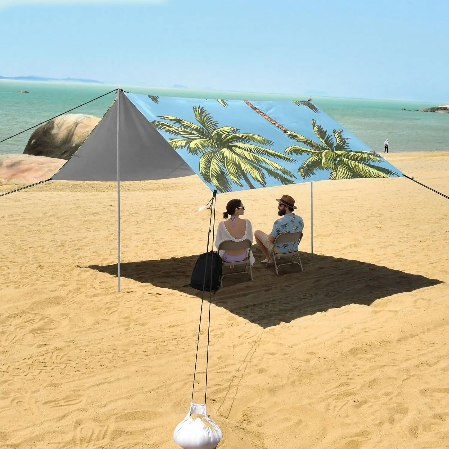 9.2 ?? 10.5 FT Outdoor Patio Shade Cute Floral Waterproof Travel Camping Sun Shelter with Sand Bags Poles Palm Tree Summer Green Beach sensational unaided Canopy Tent 