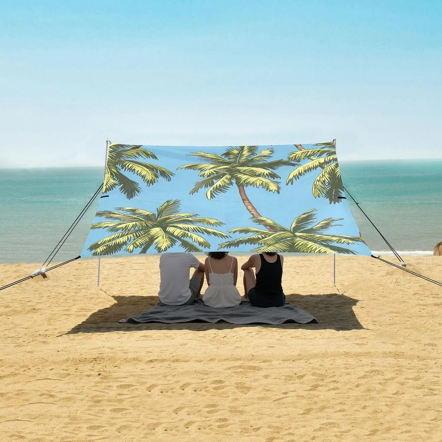 9.2 ?? 10.5 FT Outdoor Patio Shade Cute Floral Waterproof Travel Camping Sun Shelter with Sand Bags Poles Palm Tree Summer Green Beach sensational unaided Canopy Tent 