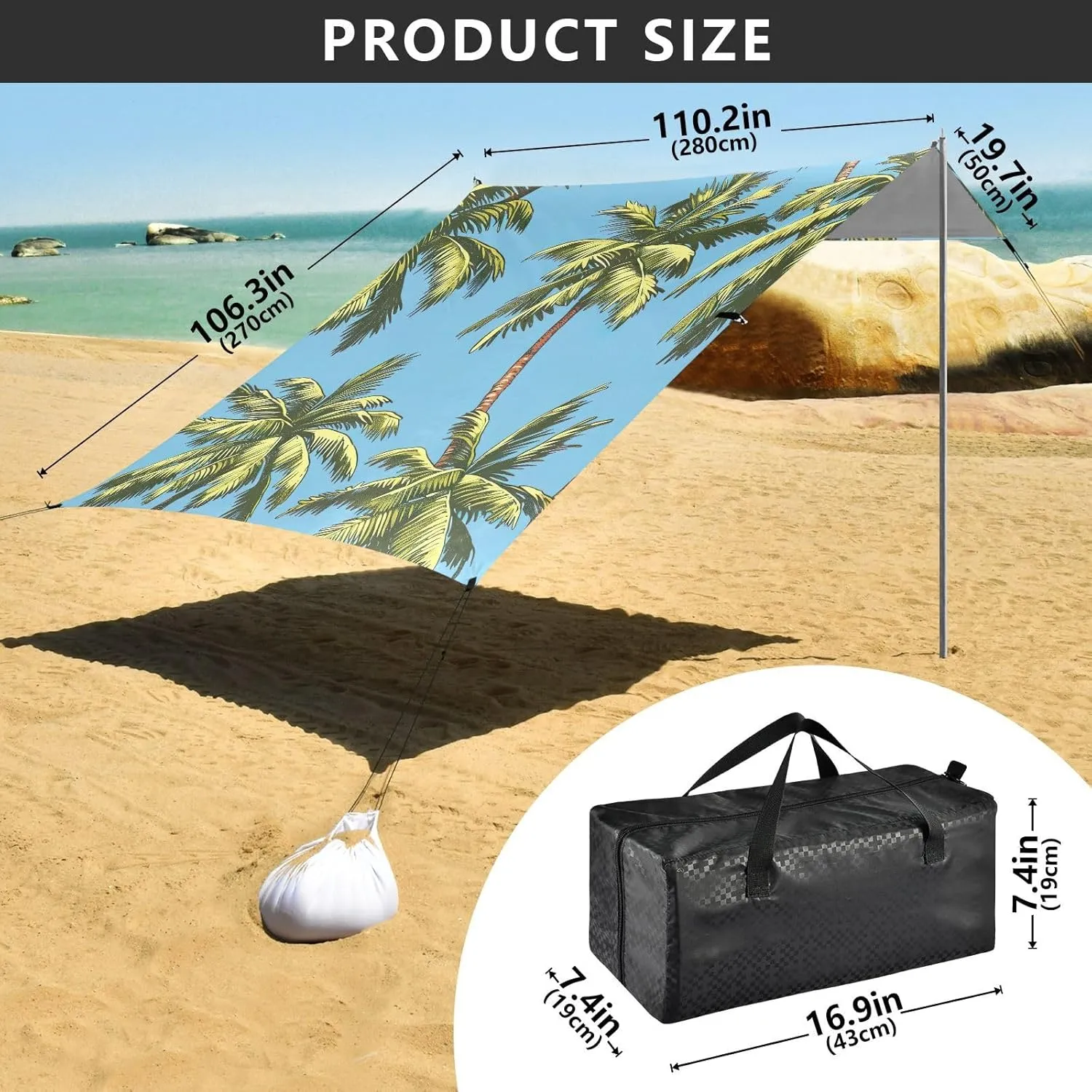 9.2 ?? 10.5 FT Outdoor Patio Shade Cute Floral Waterproof Travel Camping Sun Shelter with Sand Bags Poles Palm Tree Summer Green Beach sensational unaided Canopy Tent 