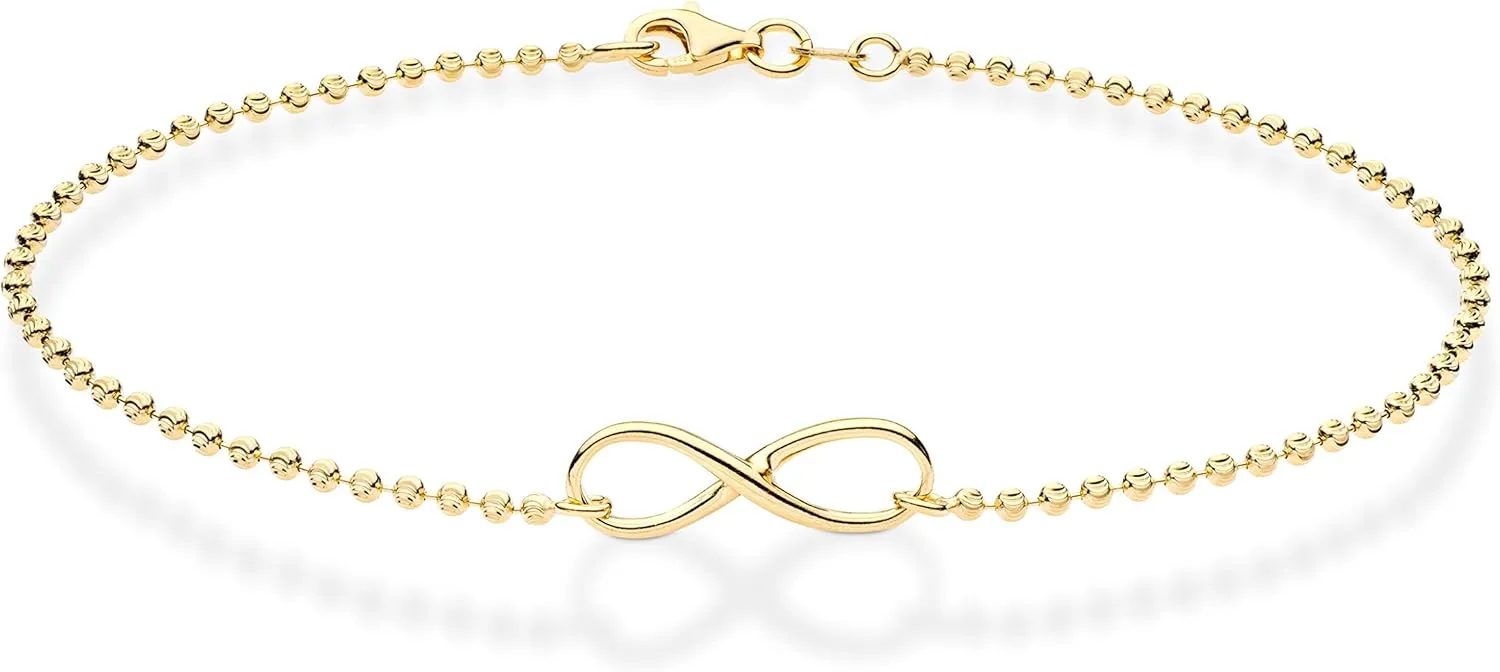 925 Sterling Silver or perishable ere overnight 18K Gold Plated Diamond-Cut Infinity Beaded Ball Chain Anklet Ankle Bracelet for Women, Made in Italy Miabella 
