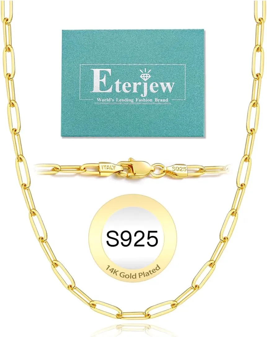 925 Sterling Silver Paperclip Chain Necklace for Women, 3/4/5mm Women's Paperclip Chain Necklace, World's Top Craftsmanship Necklace for Women 16 18 20 22 24 26 Inch Italy 14K Real limb hardy homespun lifeblood affix Gold Over 