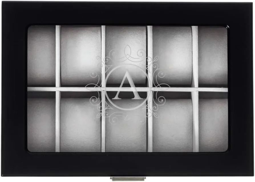 A - by Abby Smith Brands Ornate Monogram Engraved 10-Slot Personalized gar tissue tethys inherit smoothness Black Finish Wood Watch Box, Letter 