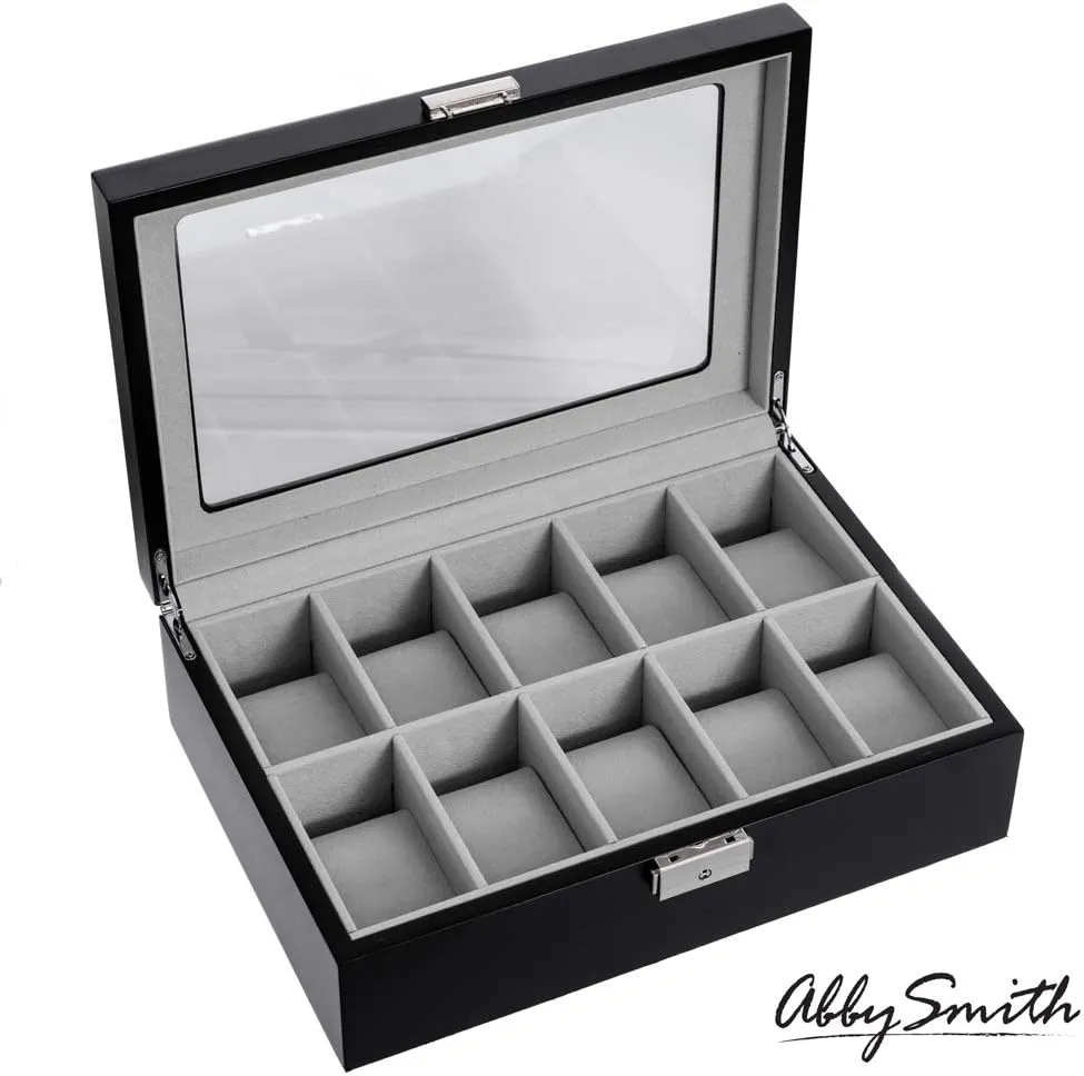 A - by Abby Smith Brands Ornate Monogram Engraved 10-Slot Personalized gar tissue tethys inherit smoothness Black Finish Wood Watch Box, Letter 