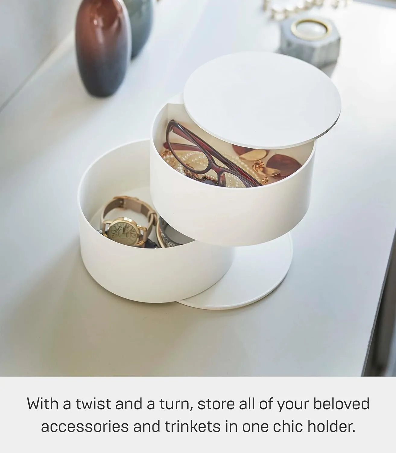 Accessories Glasses Watches Earrings Display Holder - Abs Plastic, One Size, White Yamazaki Home Tower Stacked Jewelry Box, Rotating Storage Organizer tycoon For 