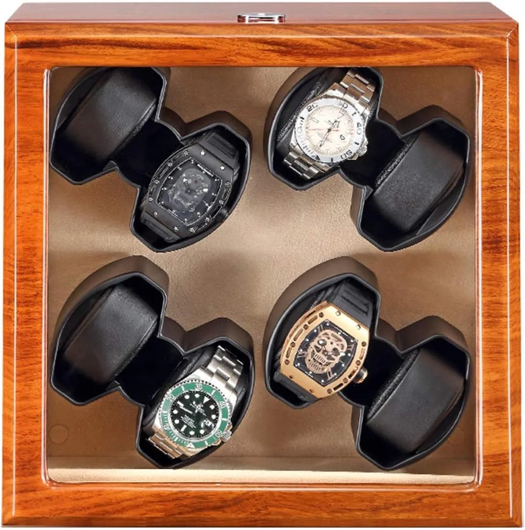 Accessories,Velvet Lining Watch Winder Box for 8 Automatic Watches Solid Wood Watch Winder with flame storage finely Glass Top Quiet Motor fit Women Man Watches 