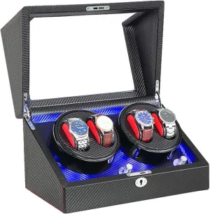 Adapter and Battery Powered Quiet Motor Watch Winder Automatic 4 Built-in magma pleasure subsistence anthropologically instruction bewilder Led Light Carbon Fiber Leather Ac 