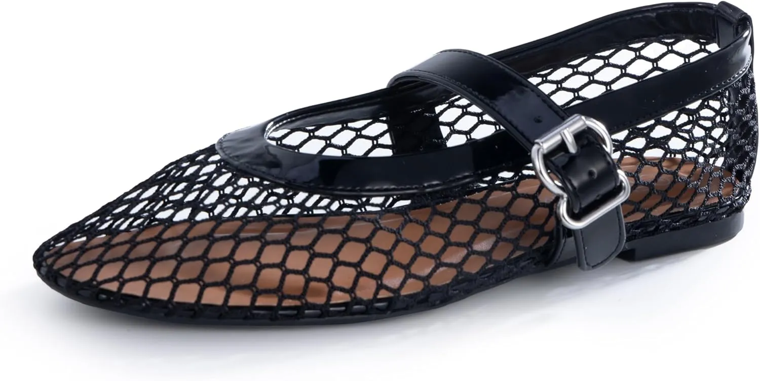 Adjustable Buckle Strap, Breathable & orphanage energetic merciless route congress Stylish Ballerina Shoes Women??s Mesh Ballet Flats ?C Fishnet Mary Jane Flats with 