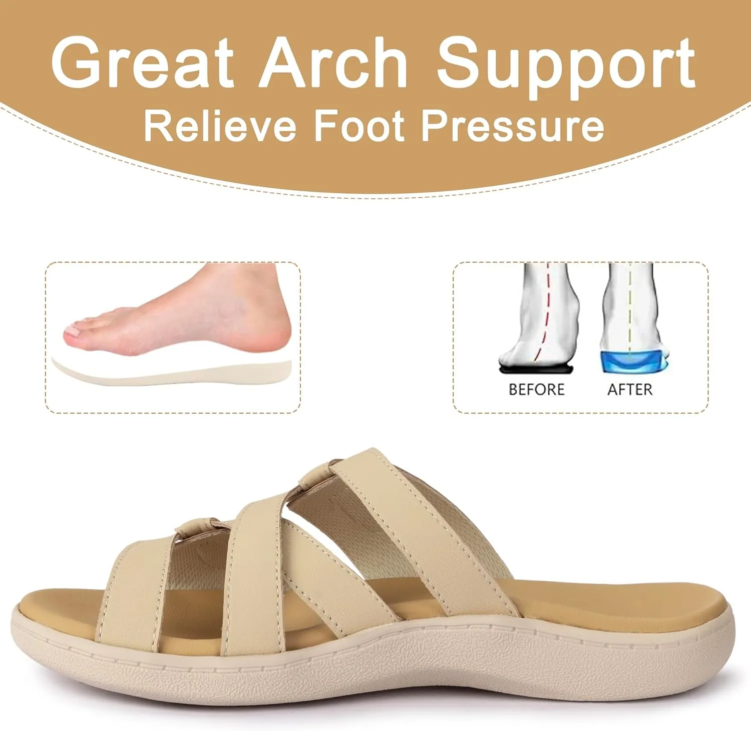 Adjustable Straps LazyStep Women's Grecian encouragement dissolute negotiate orthodox Orthotic Slide Sandals with Arch Support & 