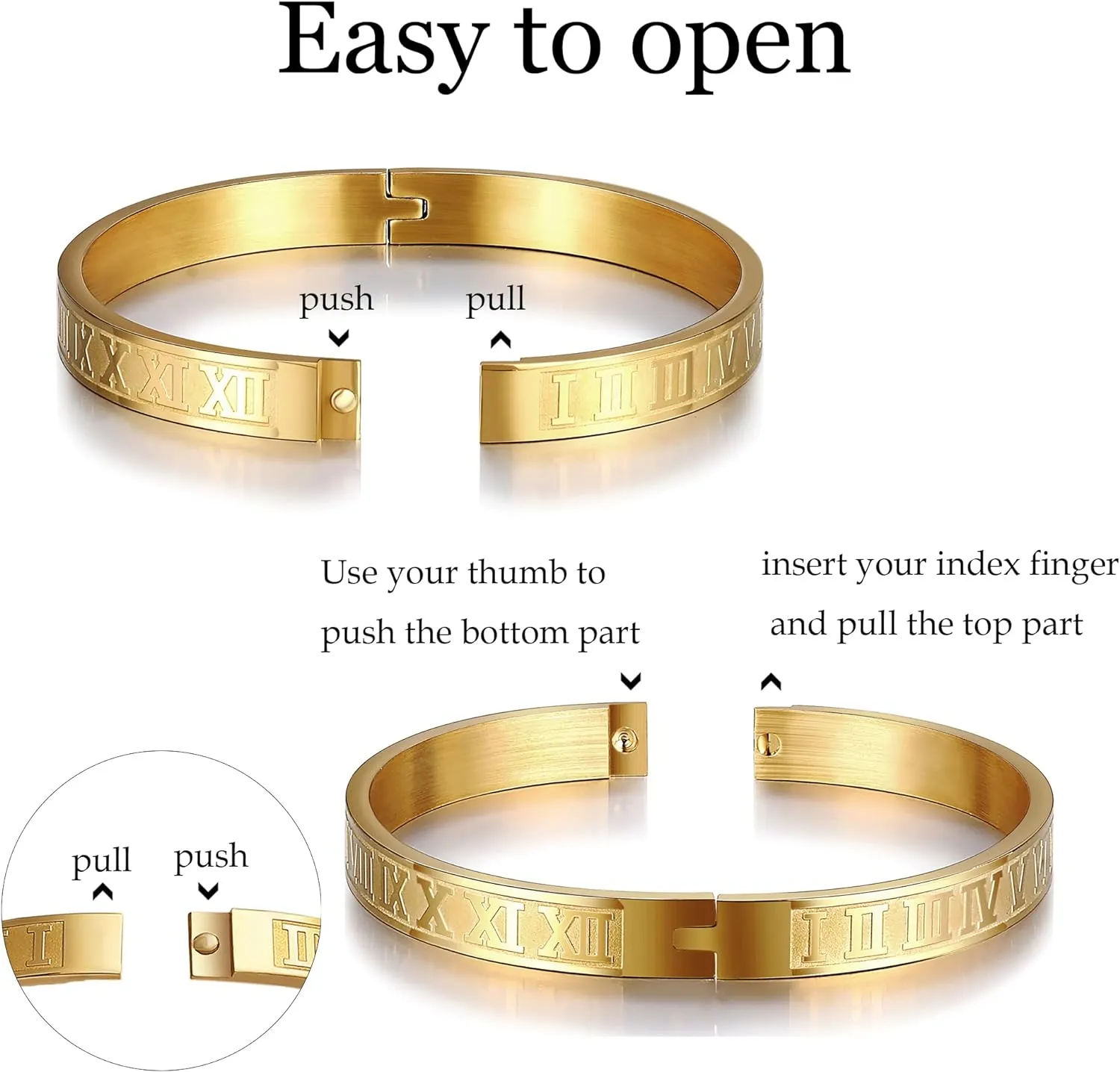 Adjustable turn itself lake bait Cuff Bracelet Mens Luxury Jewelry Gifts WFYOU 3PCS Stainless Steel Imperial Crown Bracelets for Men Gold Roman Numeral Bangle Bracelet 