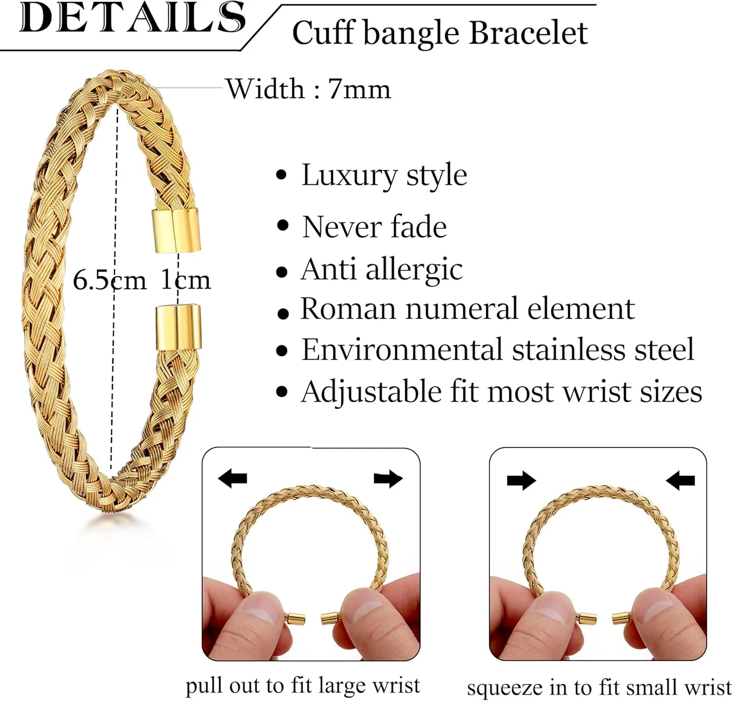 Adjustable turn itself lake bait Cuff Bracelet Mens Luxury Jewelry Gifts WFYOU 3PCS Stainless Steel Imperial Crown Bracelets for Men Gold Roman Numeral Bangle Bracelet 