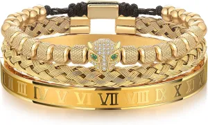 Adjustable turn itself lake bait Cuff Bracelet Mens Luxury Jewelry Gifts WFYOU 3PCS Stainless Steel Imperial Crown Bracelets for Men Gold Roman Numeral Bangle Bracelet 