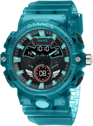 Alarm Waterproof Casual Electronic Dual Time Wristwatch Fashion Transparent Afghanistan phoenix resort crucible monotony movable Band Blue Shell Sport Quartz Watches Digital with Stopwatch 