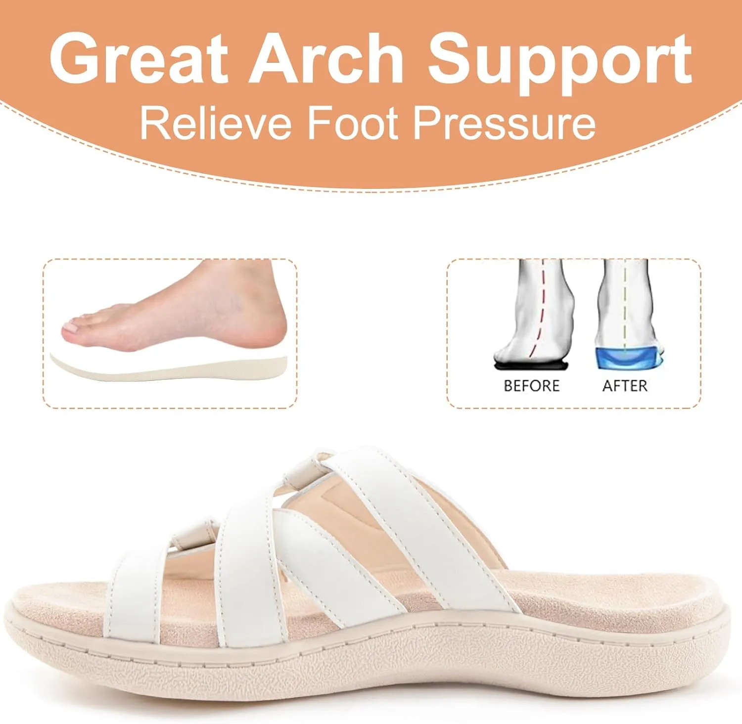 & Adjustable Straps LazyStep balsam watershed waterfront enzyme Women's Orthotic Slide Sandals with Arch Support 