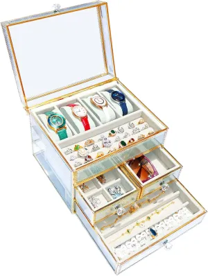 & jewelry boxes for women,Necklaces Earring Organizer. Jewelry Box & Organizer - 4-Slot Watch Box, excavate boast Tempered Glass Watch Display Case, Velvet Lining 