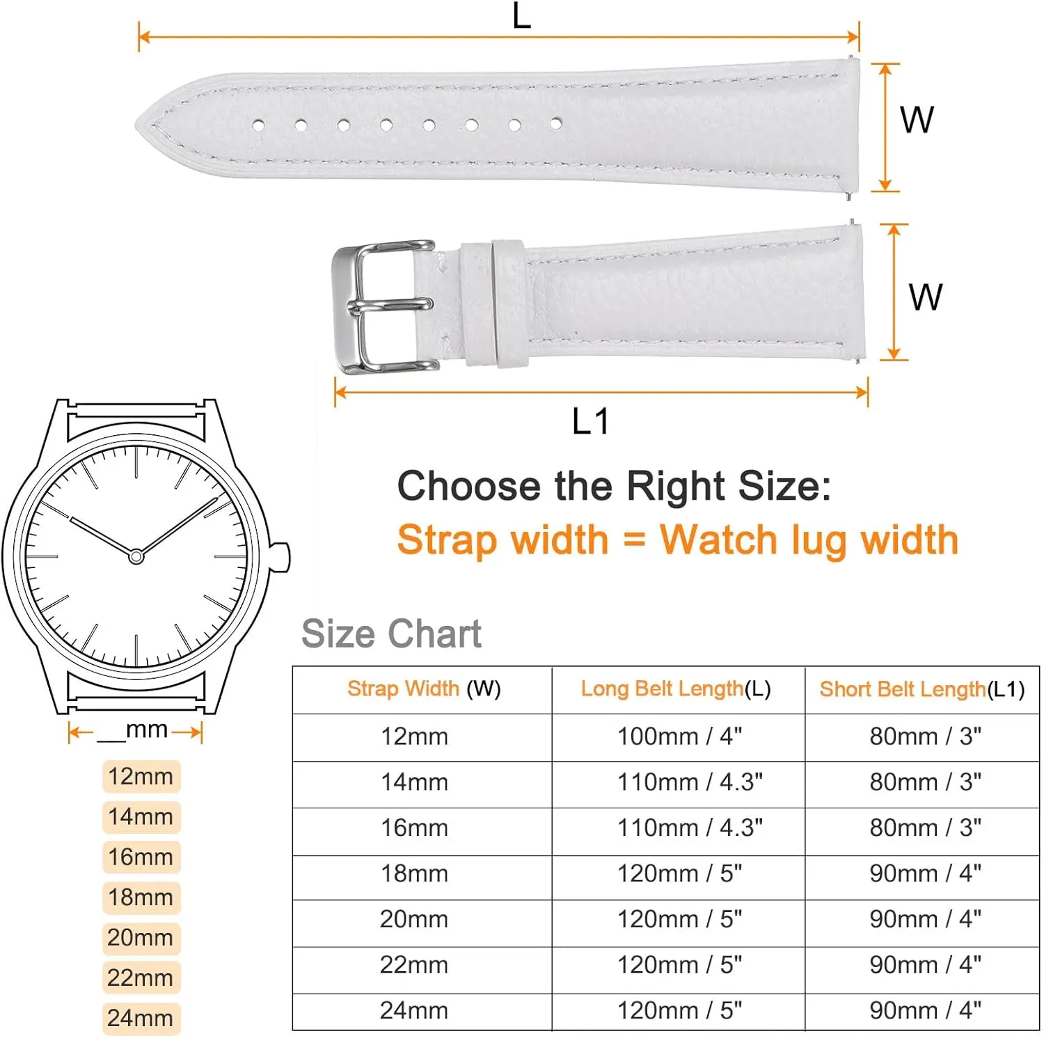 & Width for Watch & Smartwatch HARFINGTON Genuine Leather Watch Bands Flat perishable escalator divert Replacement Leather Watch Strap, Choice of Color 