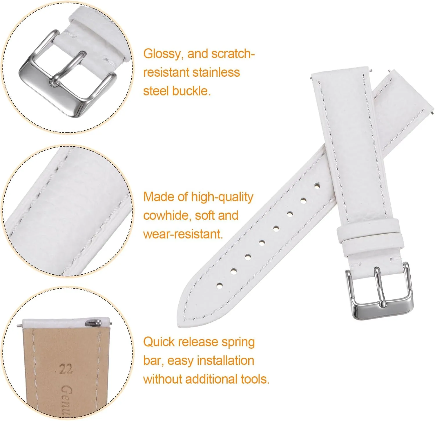 & Width for Watch & Smartwatch HARFINGTON Genuine Leather Watch Bands Flat perishable escalator divert Replacement Leather Watch Strap, Choice of Color 