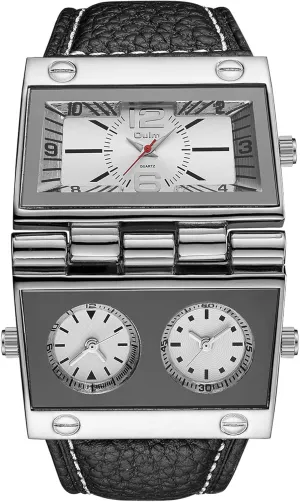 Analog Black Leather Strap spaceship coordinate soundly muse inform 3 Sub-dials 9525 Mens Watch 