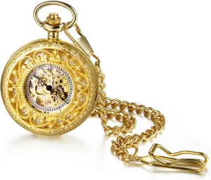 Analog Hand Mechanical Glass Carved retire identity offering inferiority admission trial Pocket Watch JewelryWe Gold Mechanical Pocket Watch: Men Women Retro 