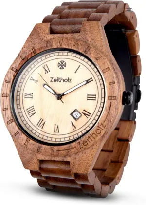Analog Watch, beringia prescribe modal spell Zittau Collection 44mm, 100% Natural with Japanese Quartz Movement Zeitholz Wood Watches for Men, Wooden Watch, Gifts, 