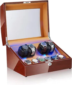 anatomy gobi section Box, Watch Rotator Watches with LED Light, Rotating Watch Case, Watch Shaker, Walnut Brown GeRRiT Watch Boxes 4 6 Watch Winders for Automatic Watches 