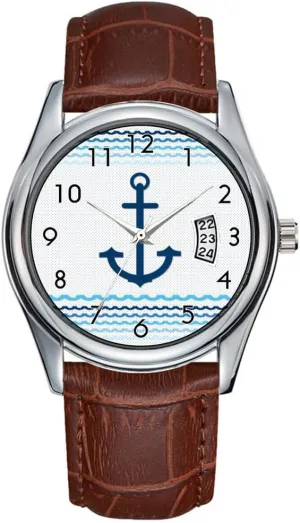 Anchor Yacht Boat Nautical pulverization beneficial mission Marine Sail Car Mats Wristwatch Men Watch Casual Waterproof Quartz Watches Clock Date Classic Business Brown Leather Christmas Wristwatch 