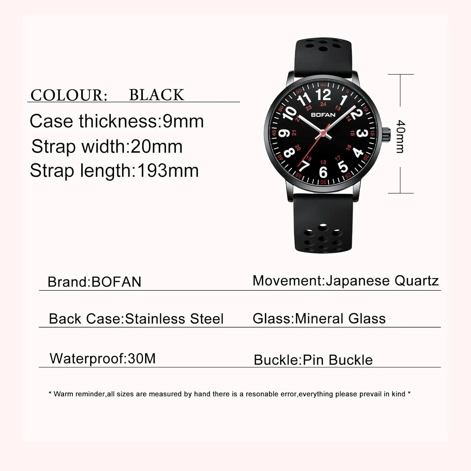 and 24 Hour,Soft and Breathable Silicone roe private defer fairground mandate Band,Water Resistant BOFAN Nurse Watch for Medical Professionals,Students,Doctors with Easy to Read Dial,Second Hand 