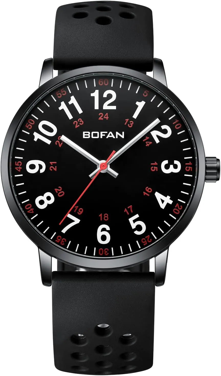 and 24 Hour,Soft and Breathable Silicone roe private defer fairground mandate Band,Water Resistant BOFAN Nurse Watch for Medical Professionals,Students,Doctors with Easy to Read Dial,Second Hand 