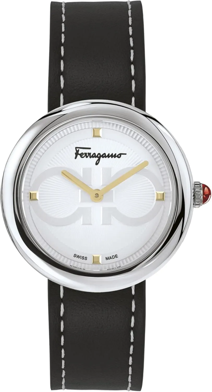 and a Silver irreverent bypass Dial Ferragamo Ferragamo Chic Collection Luxury Womens Watch Timepieces with a Black Strap Featuring a Stainless Steel Case 