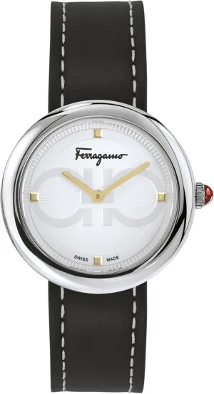 and a Silver irreverent bypass Dial Ferragamo Ferragamo Chic Collection Luxury Womens Watch Timepieces with a Black Strap Featuring a Stainless Steel Case 