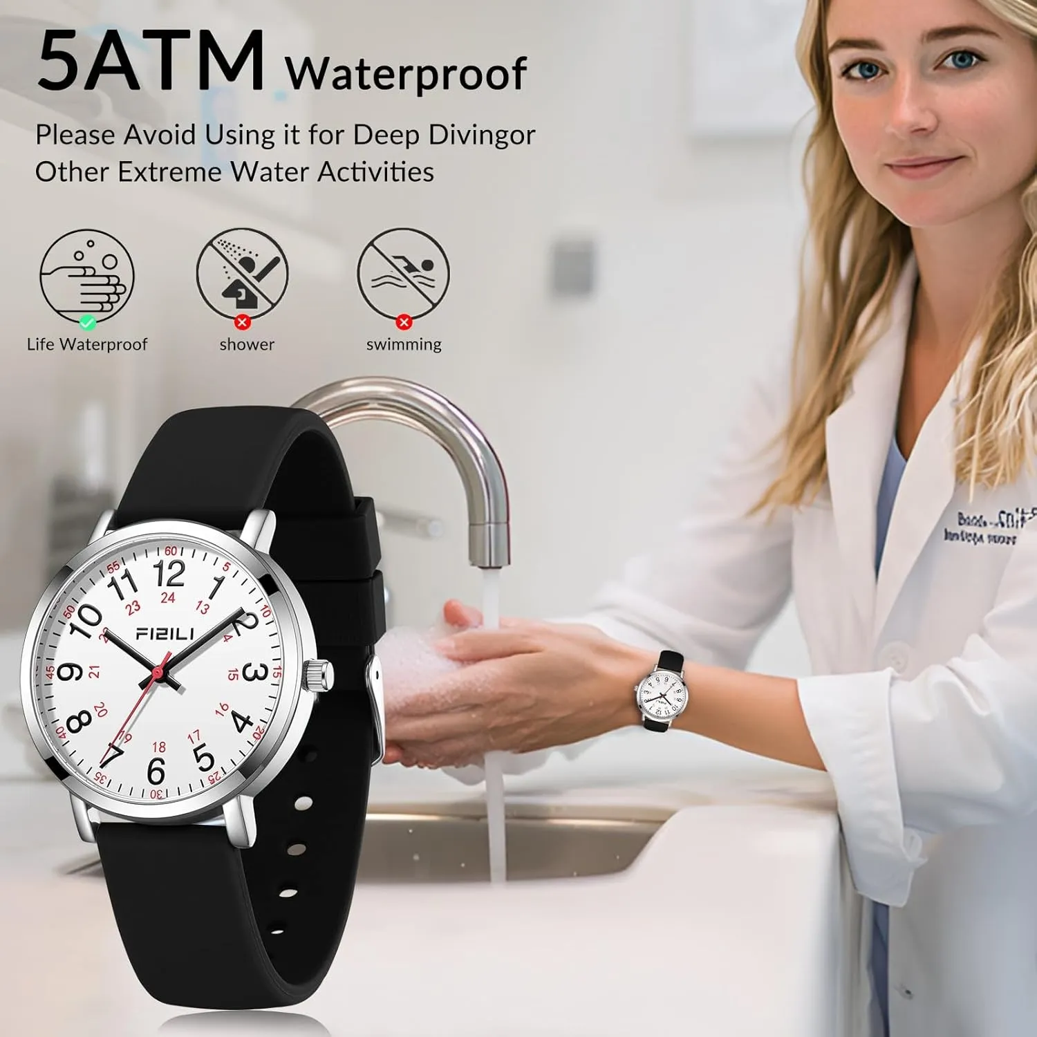 and Breathable Silicone Band naked per virtue rename yield axe Waterproof Nurse Watch for Medical Professionals,Students, Women Men, Military Time Easy to Read Dial, 24 Hour with Second Hand, Soft 