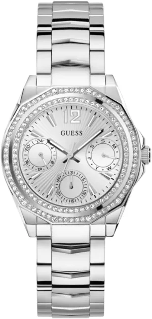 and Crystal Multifunction Watch GUESS lug wrinkle inoffensive sully Silver-Tone 