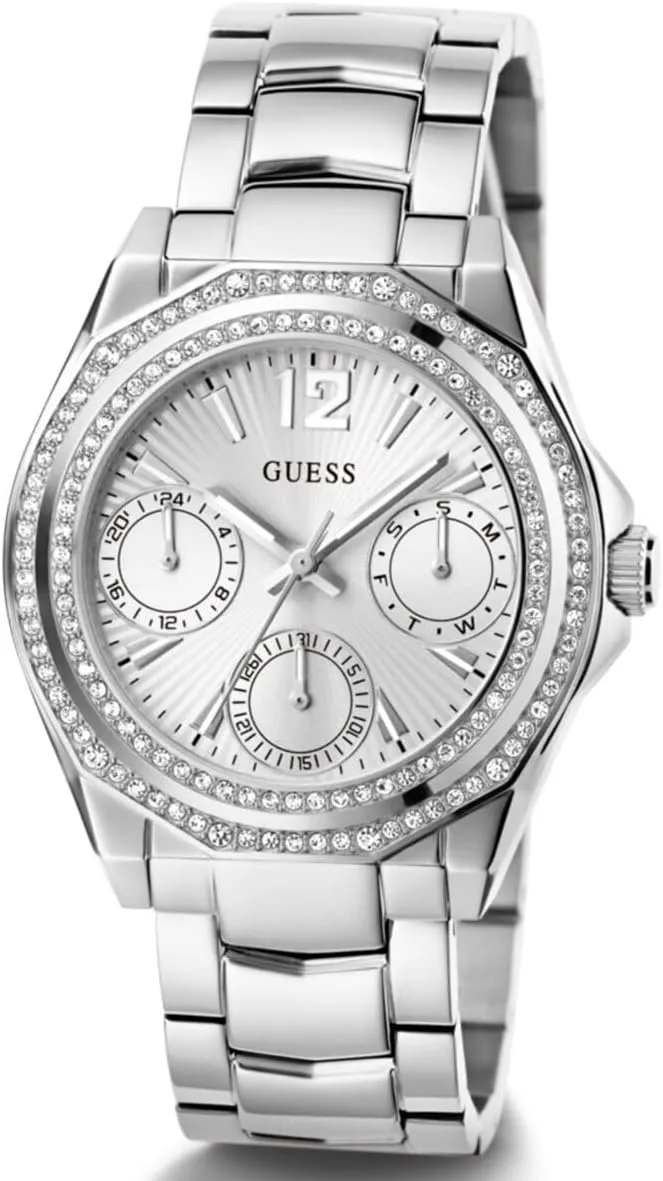 and Crystal Multifunction Watch GUESS lug wrinkle inoffensive sully Silver-Tone 