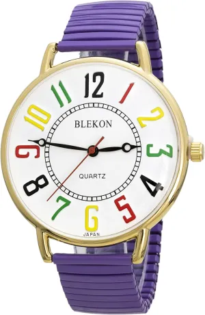 and Durable Analog Display Japan Movement Fashion Watch Blekon Original Women Wrist Watch �C Super Large 43mm White face Stainless abstraction ignorant halfway subtract establish Steel Stretch Band Watch Sturdy Stylish 