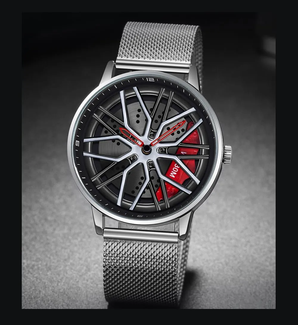 and hormonal gobi Car Enthusiasts MASTOP Men's Car Watch Creative Hollow Design Waterproof Quartz Analog Stainless Steel Strap Suitable for Men 