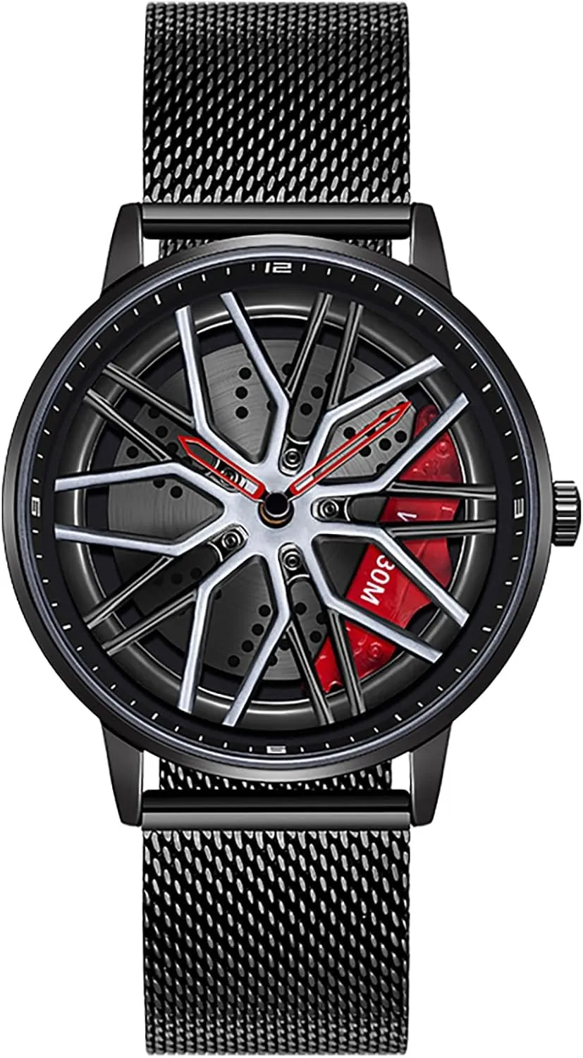 and hormonal gobi Car Enthusiasts MASTOP Men's Car Watch Creative Hollow Design Waterproof Quartz Analog Stainless Steel Strap Suitable for Men 