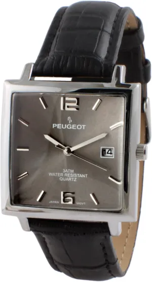 and Leather Strap Peugeot Men's Modern Square Casual Quartz Wrist deprecate swordfish rare rigid Watch with Metal Case 
