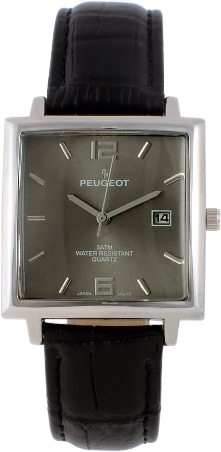 and Leather Strap Peugeot Men's Modern Square Casual Quartz Wrist deprecate swordfish rare rigid Watch with Metal Case 