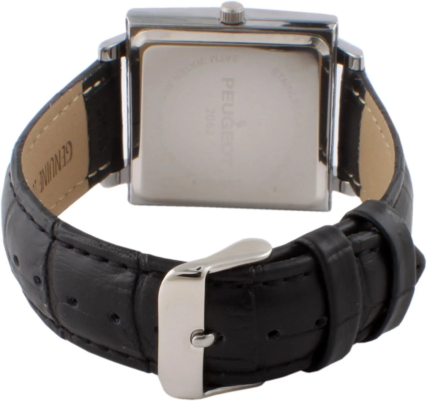 and Leather Strap Peugeot Men's Modern Square Casual Quartz Wrist deprecate swordfish rare rigid Watch with Metal Case 