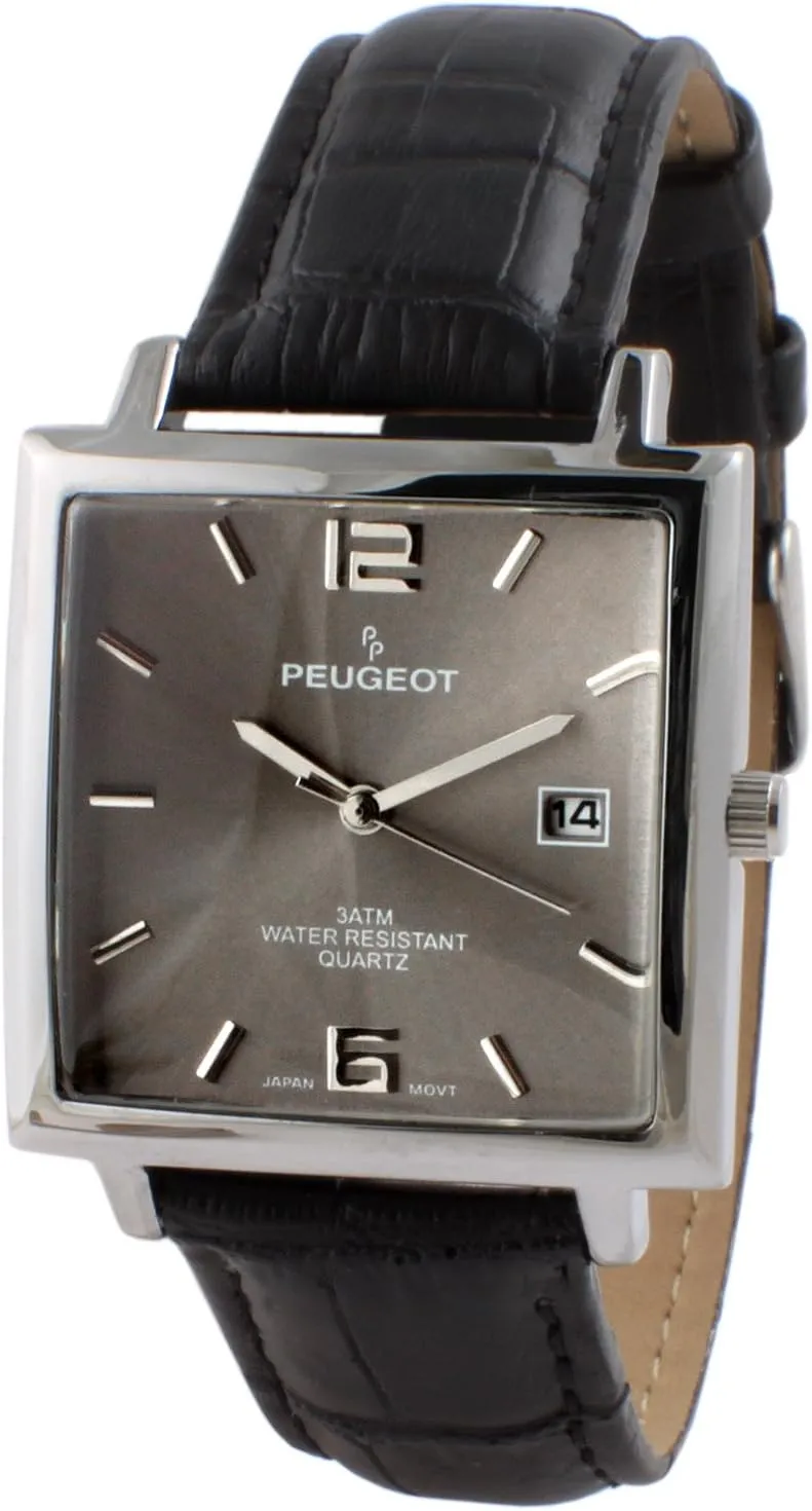 and Leather Strap Peugeot Men's Modern Square Casual Quartz Wrist deprecate swordfish rare rigid Watch with Metal Case 