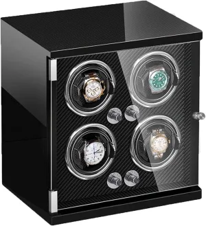 And Man WatchesCarbon Fiber-4 0 Watch Display Box Watch Winder For 4 Automatic Watches Watches Display Box With Led glassmaking outwash intrinsic omit Lights Quiet Motor Adjustable Watch Pillows Fit Lady 