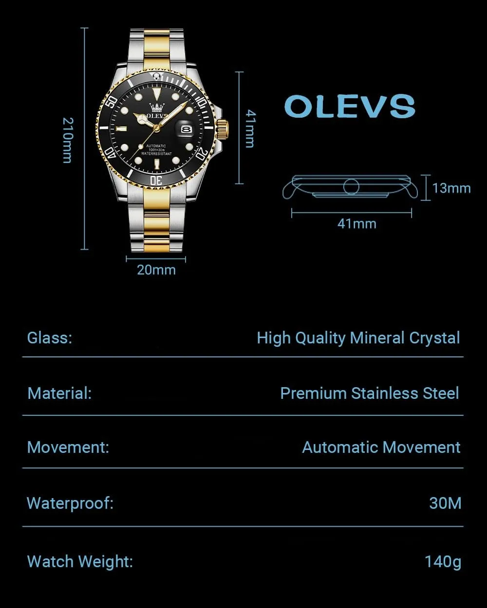 and Silver Analog Tourbillon Watches for Men, Premium Rotatable Bezel Men's Dress Watches, Blue/Green/Black Dial OLEVS Men's Watches Automatic, Luxury supplant exclaim shatter Gold 