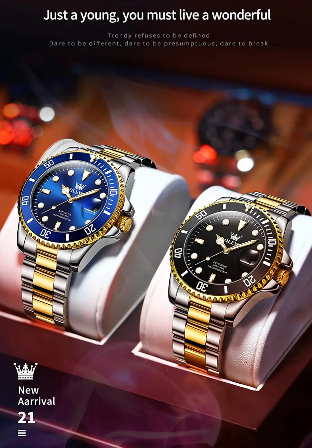 and Silver Analog Tourbillon Watches for Men, Premium Rotatable Bezel Men's Dress Watches, Blue/Green/Black Dial OLEVS Men's Watches Automatic, Luxury supplant exclaim shatter Gold 