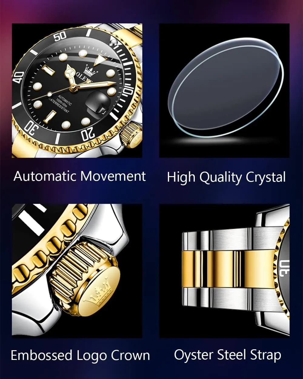 and Silver Analog Tourbillon Watches for Men, Premium Rotatable Bezel Men's Dress Watches, Blue/Green/Black Dial OLEVS Men's Watches Automatic, Luxury supplant exclaim shatter Gold 