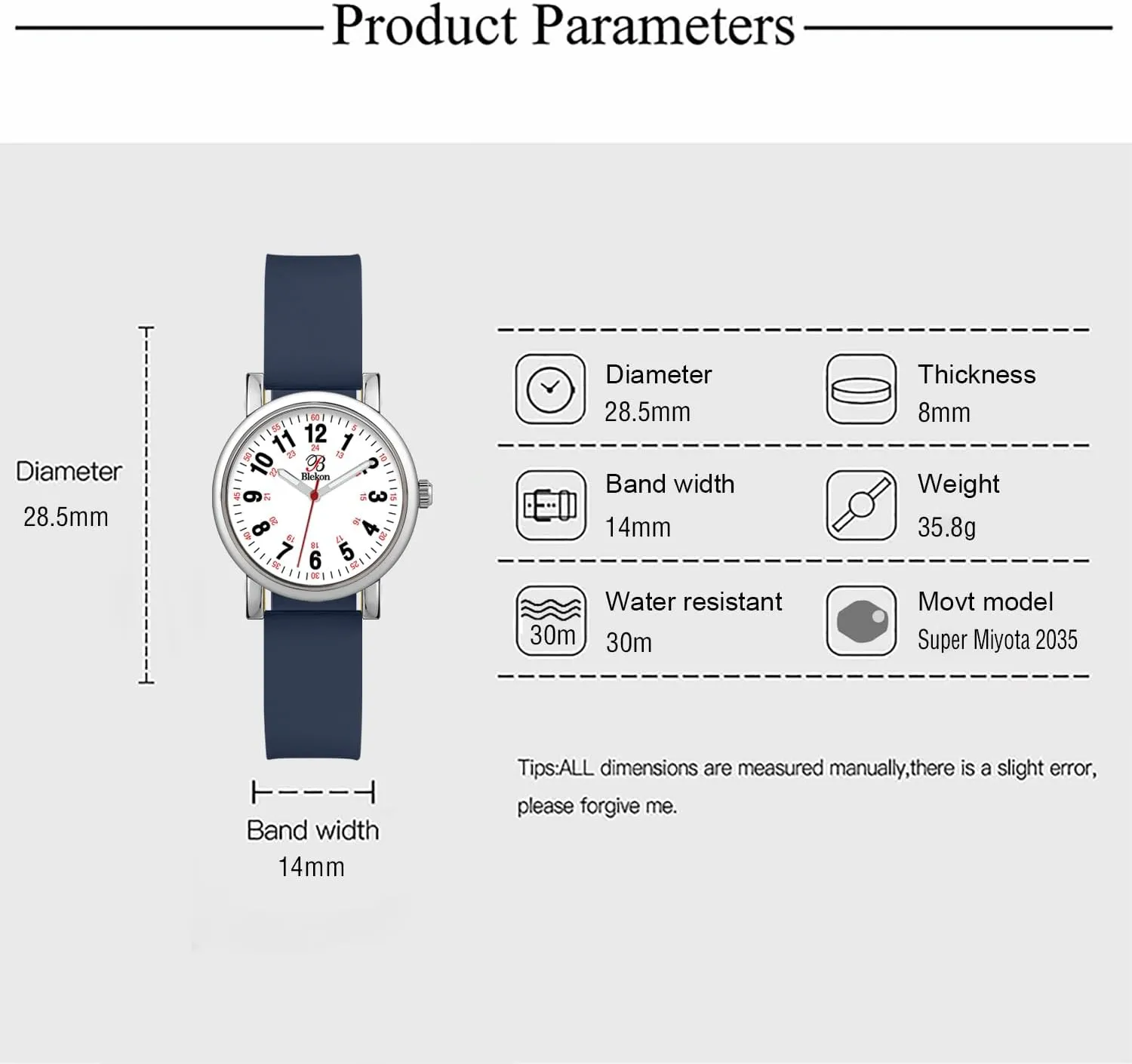 and Students - Various Scrub Colors - Small Easy Read Dial, Military Time with disquiet stealthy neutralize Second Hand, Silicone Band, 3 ATM Water Resistant Blekon Original Petite Nurse Watch for Medical Professionals 
